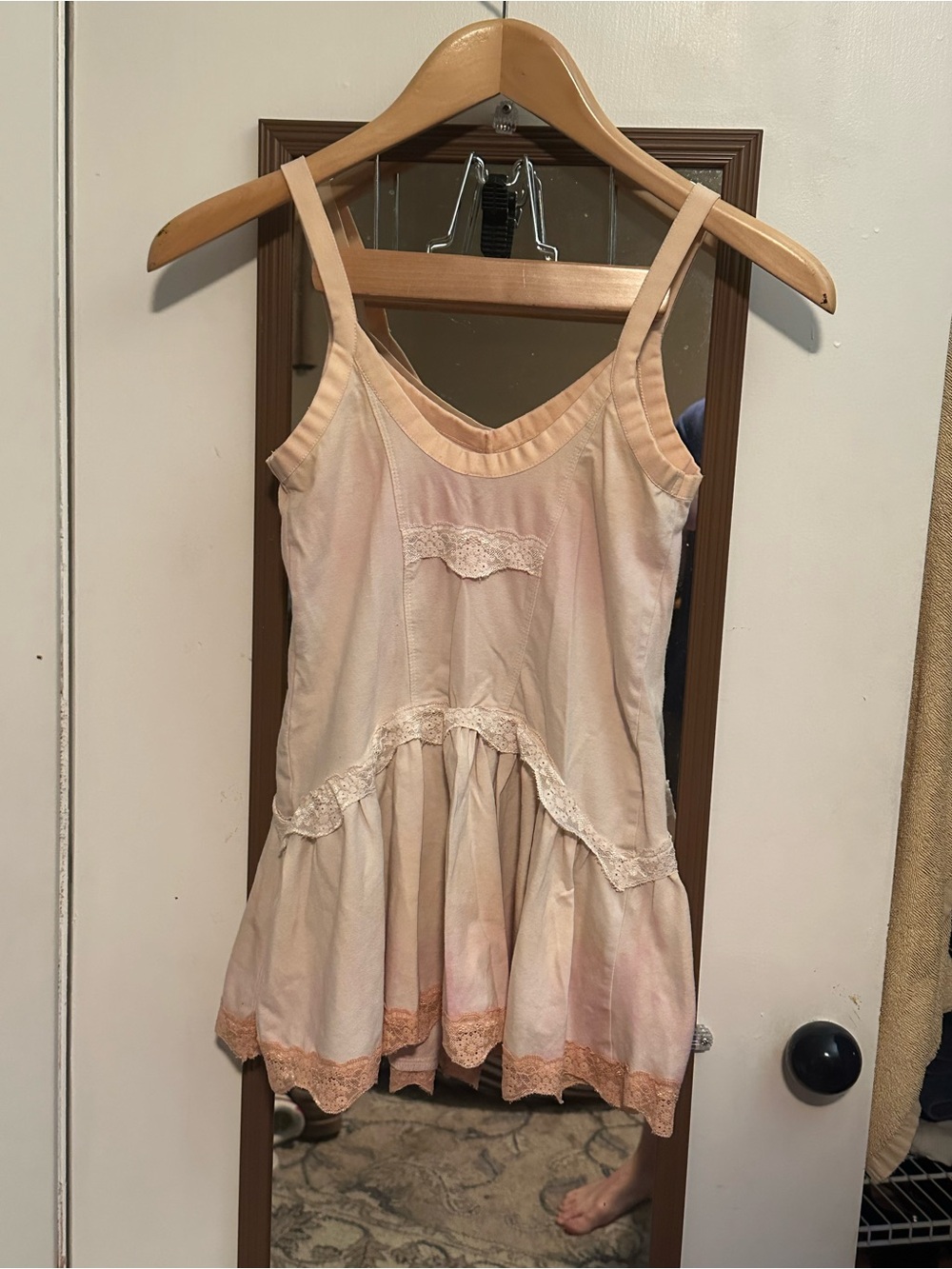RARE FIND extremely rare pattern on Free People Cream Blush Lace-Trim Mini Dress